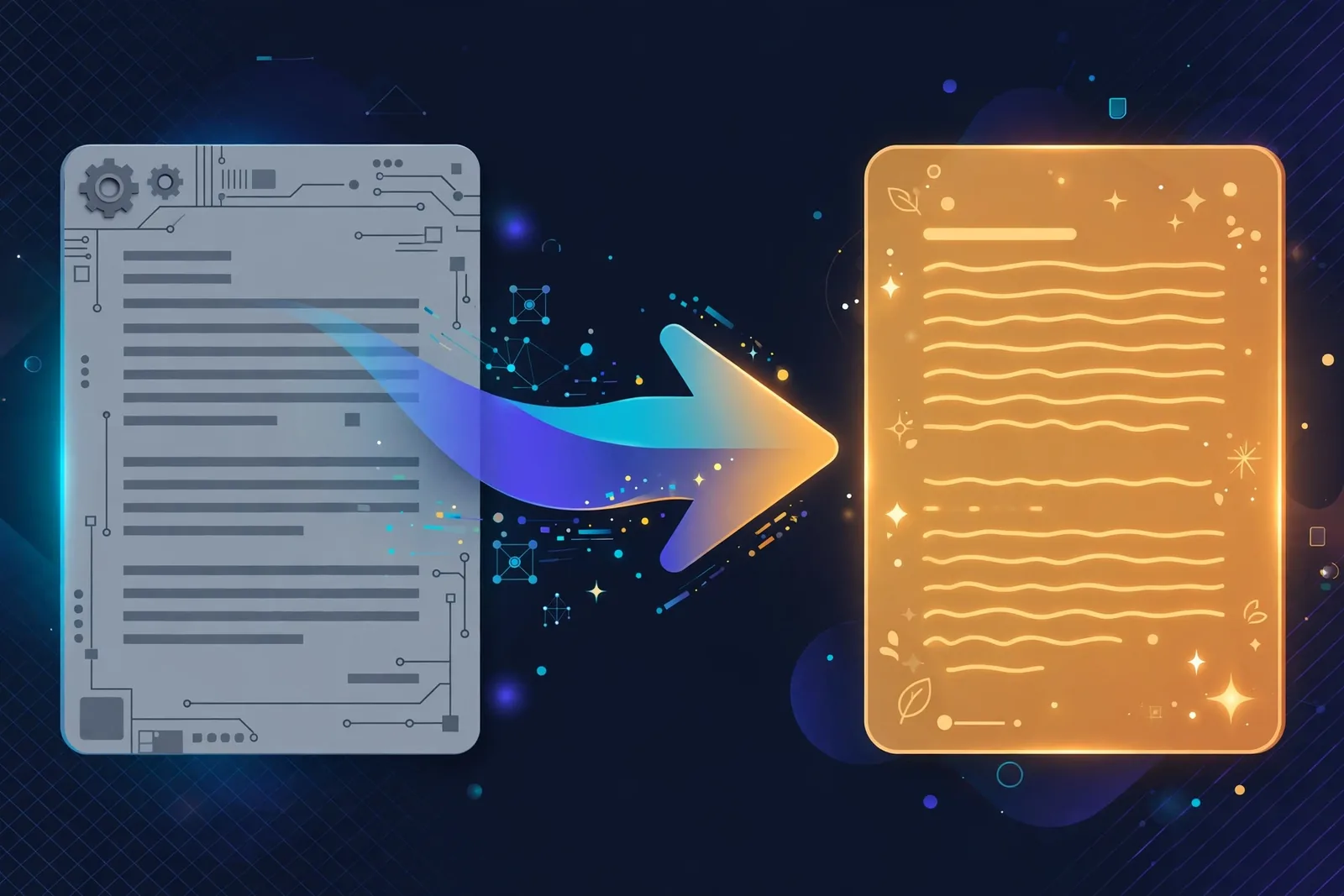 Side-by-side prompt comparison graphic showing a vague weak prompt versus a detailed strong prompt with labeled elements