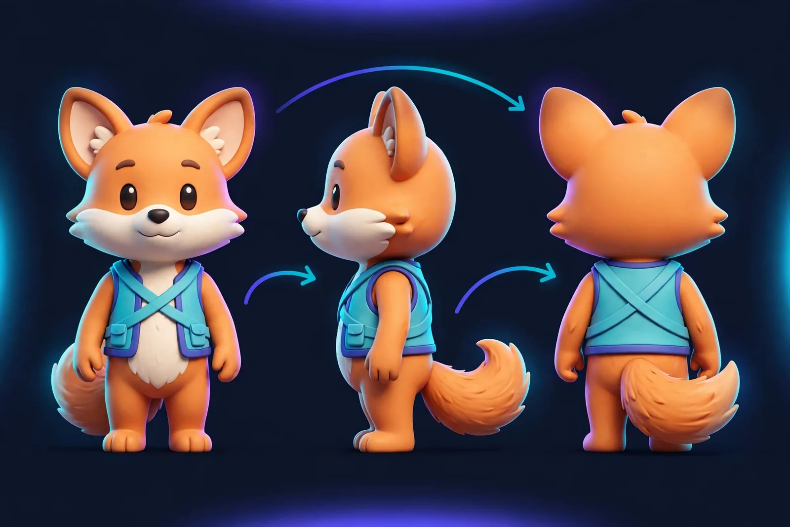 A step-by-step visual workflow diagram showing: 1) master portrait creation, 2) uploading as character reference, 3) typing a scene prompt, 4) generating consistent images across different scenes