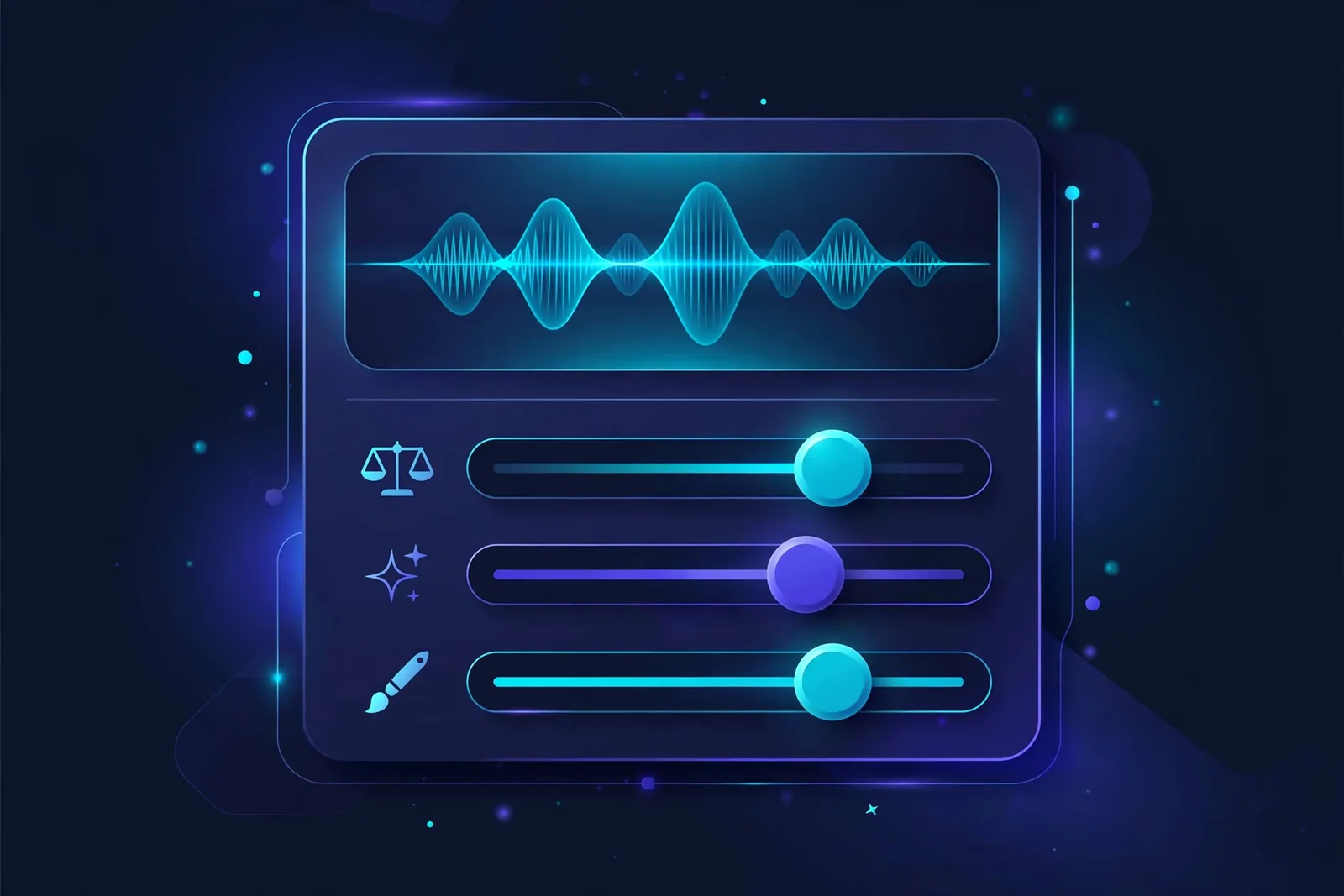 A split comparison graphic showing a microphone on one side and a digital soundwave/AI chip on the other, labeled Human vs AI Voice Quality, with a checkmark indicating near-parity in 2026