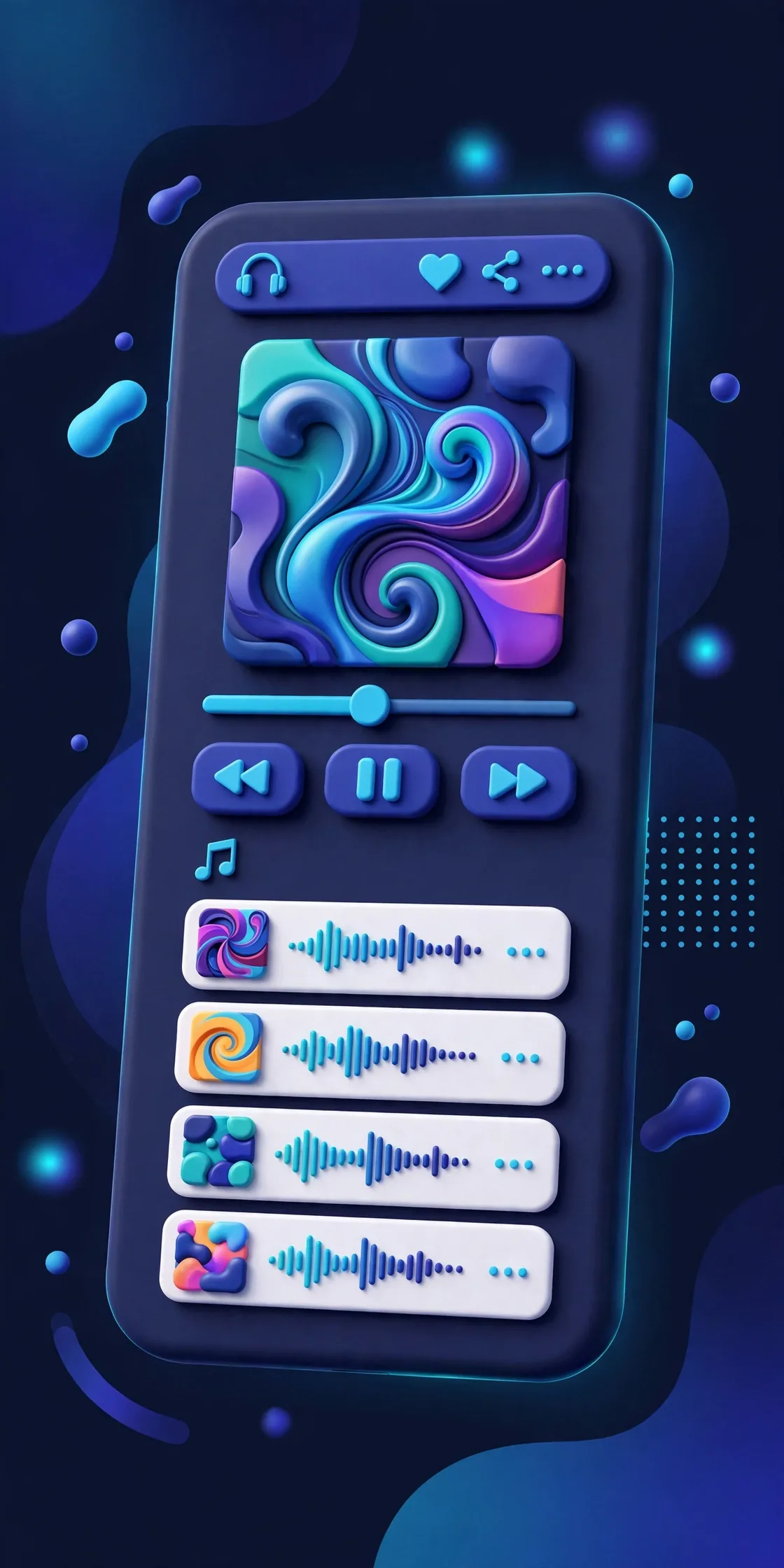 Smartphone showing a music streaming app with AI-generated playlist covers