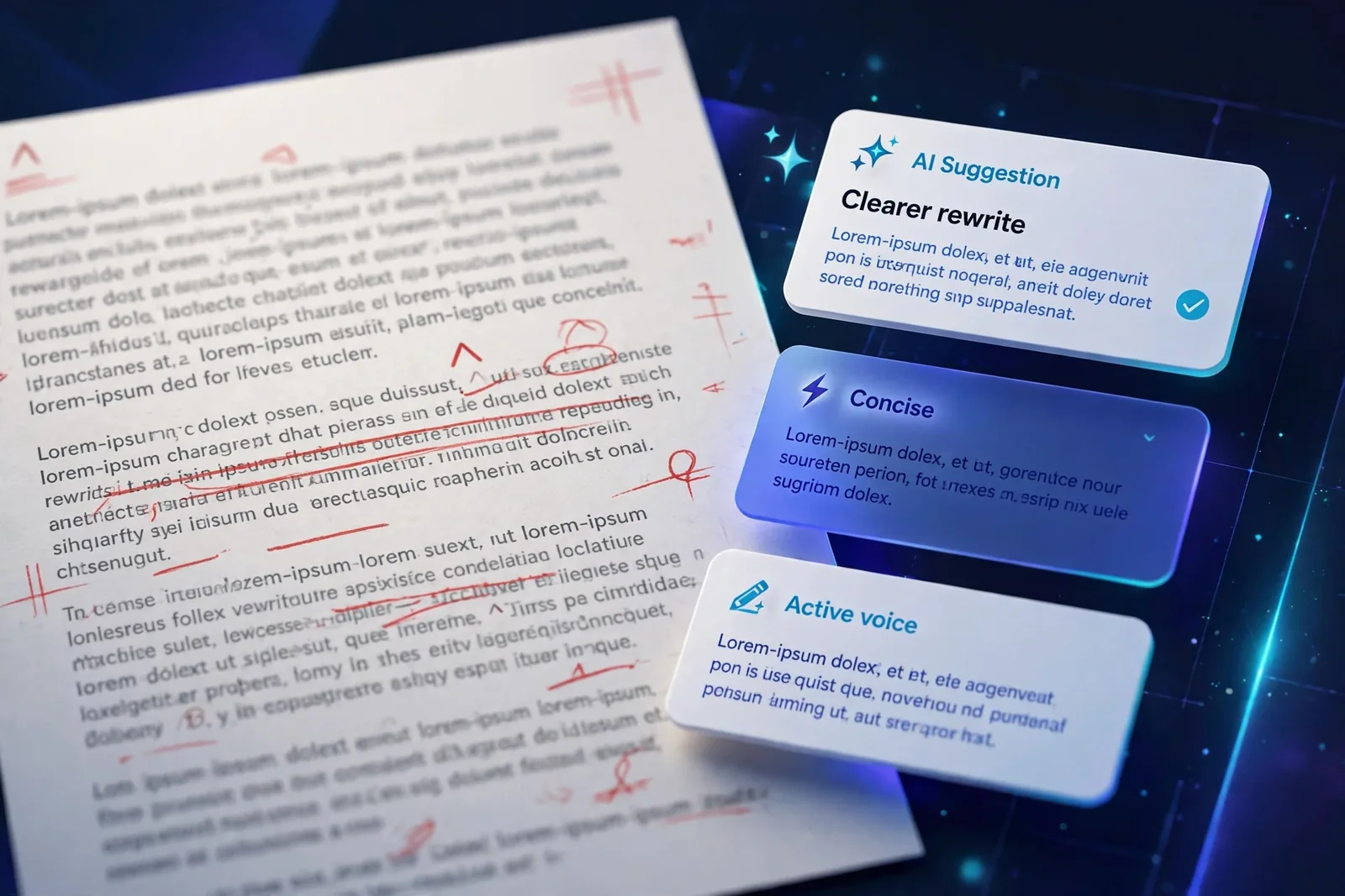 Split illustration showing Grammarly checking an email inline as you type versus the copy-paste round trip of a ChatGPT chat window, workflow comparison