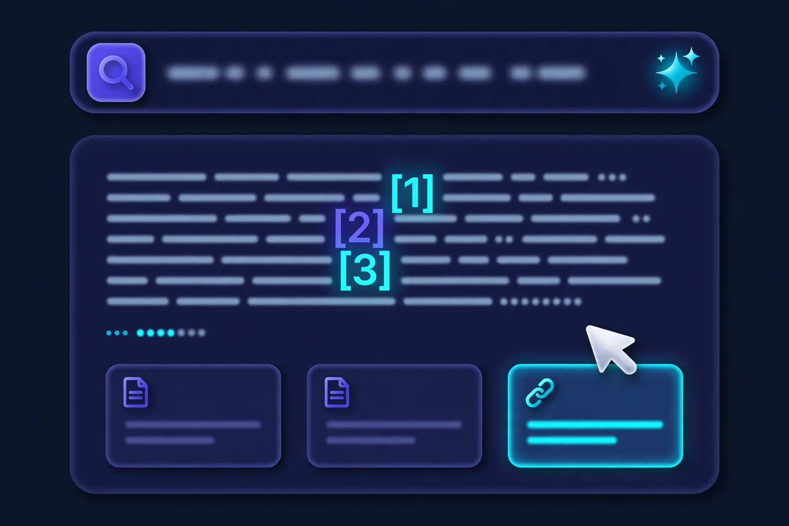 An illustration of a Perplexity answer page with inline citation numbers highlighted and a cursor hovering over a source link