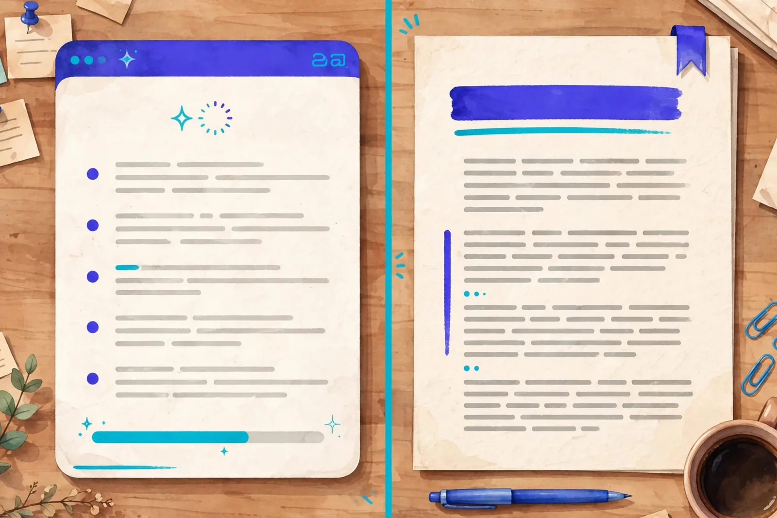 Split-screen comparison of Writesonic's outline generation interface on the left and a finished article draft on the right