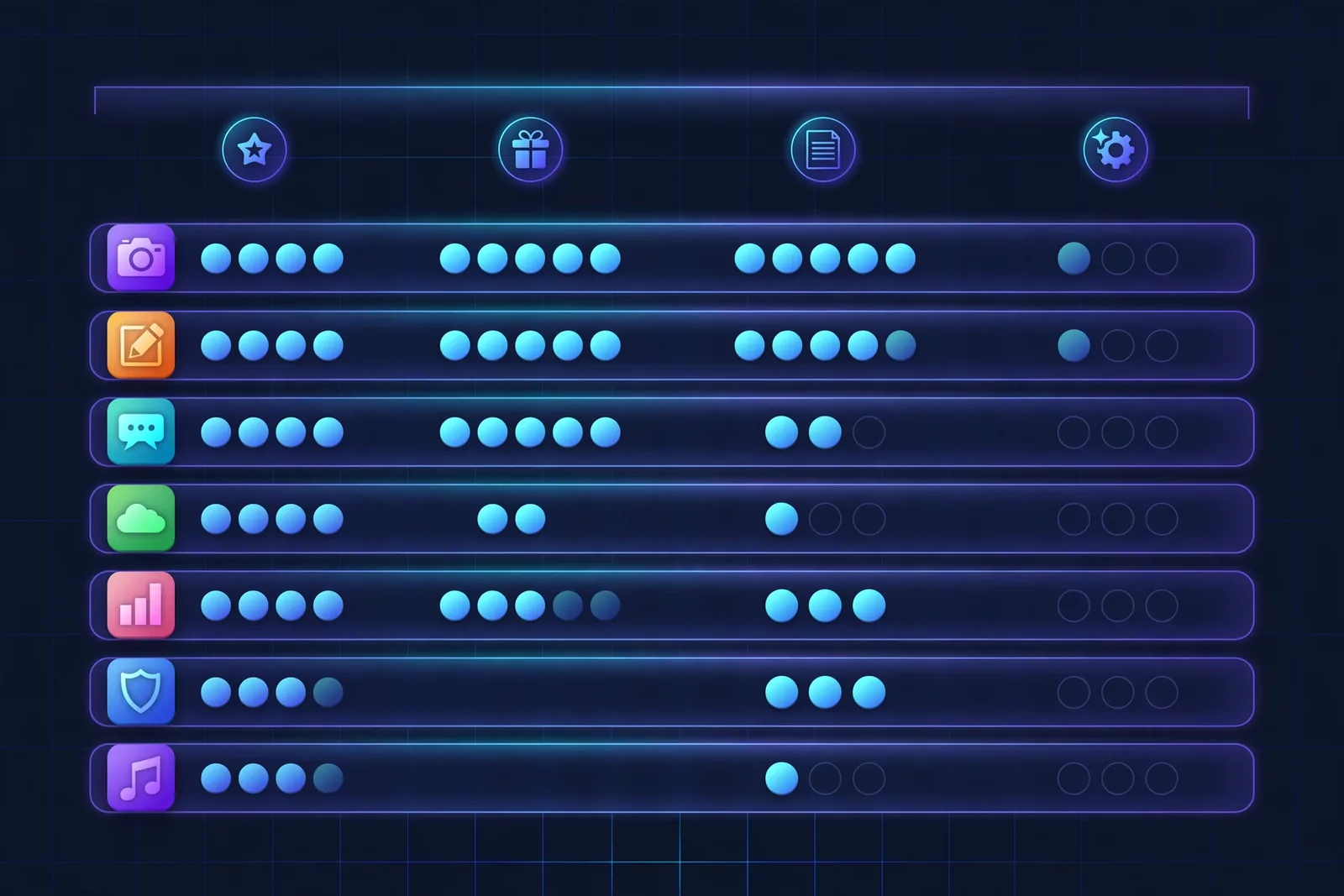 A comparison table-style graphic showing the 7 tools with icons for quality, free allowance, text rendering, and ease of use