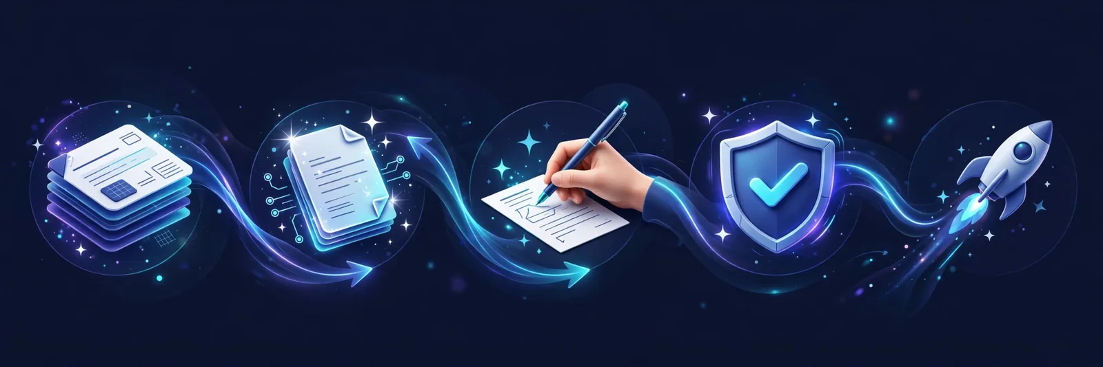 A workflow diagram, detailed brief → AI draft → human edit with examples added → Grammarly polish → published post, with time estimates under each step